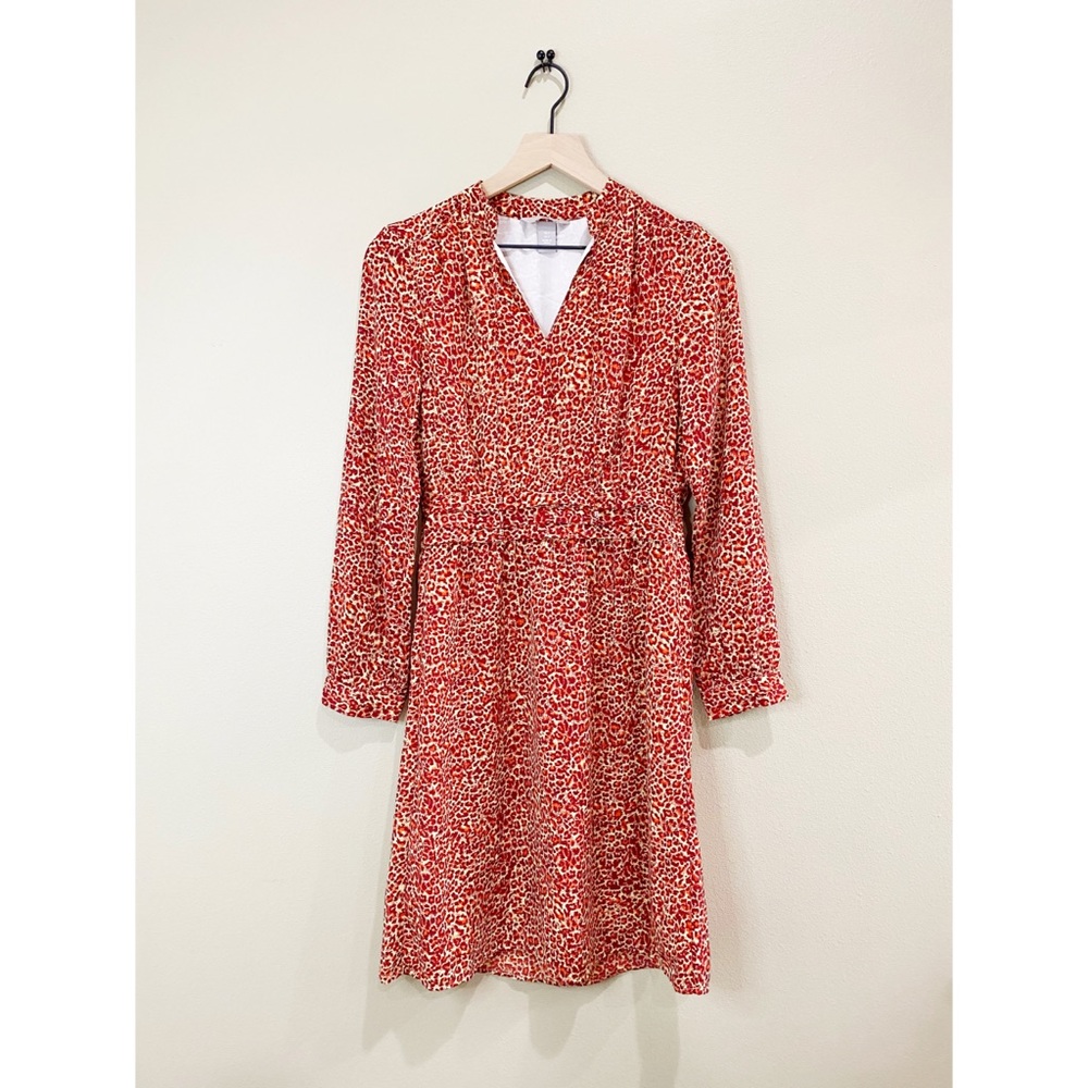 H&M MIDI Chiffon V- Neck Red Print Sleeve Dress